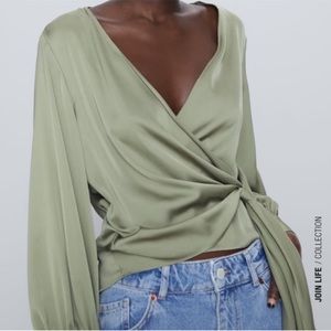 ZARA knotted satin effect blouse